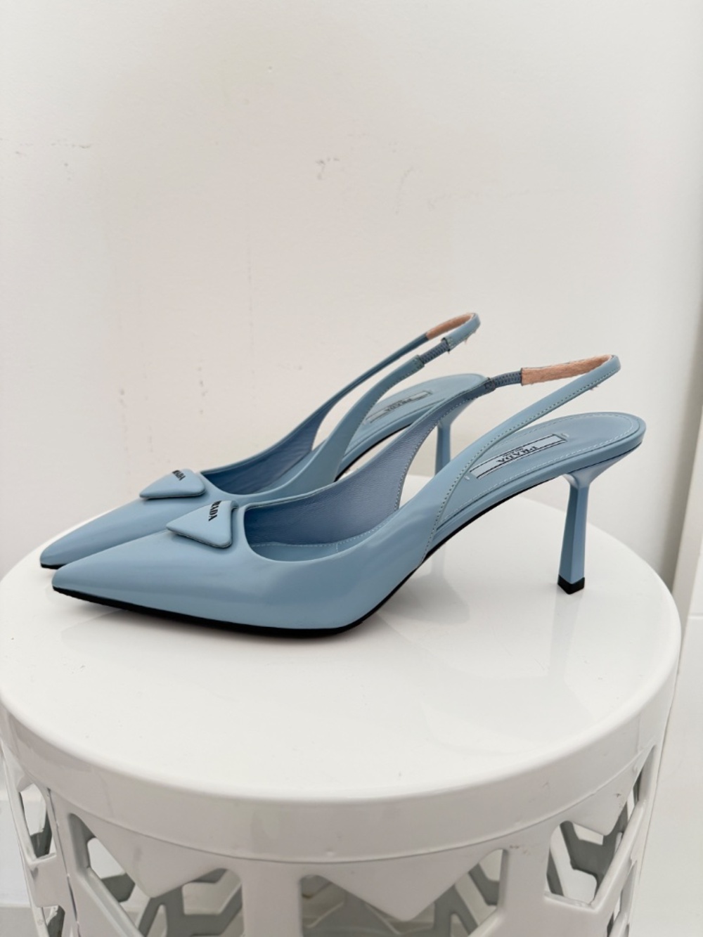 Prada Light Blue Modellerie Pointed Toe Slingback Pump Shoes - Picture 3 of 7